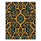 Gold Emerald Black Floral Damask Rug