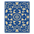Royal Blue Cream Floral Scroll Motif Rug