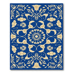 Royal Blue Cream Floral Scroll Motif Rug