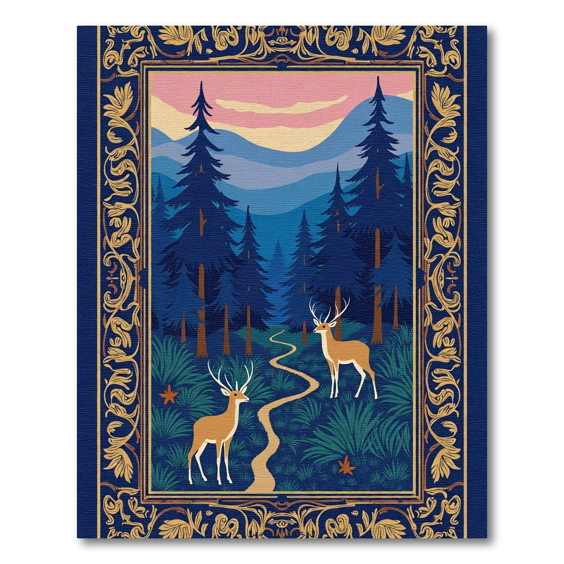 Enchanted Forest Deer Woodland Scene Rug