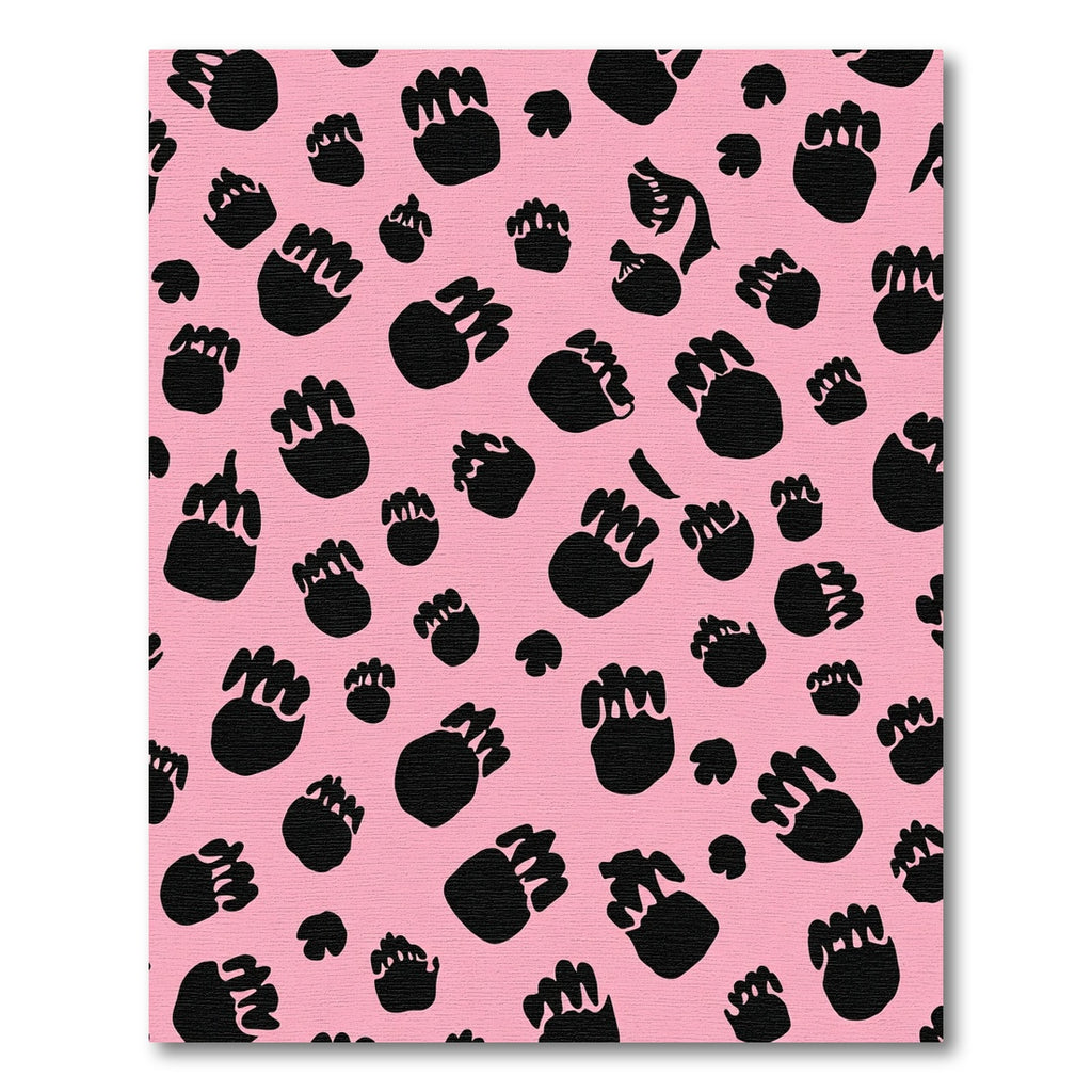 Pink Black Paw Print Scattered Collage Rug
