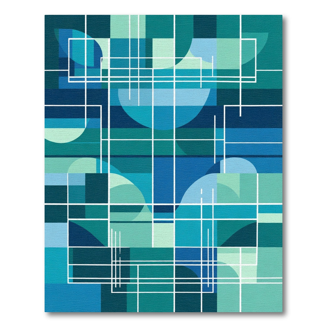 Blue Green Abstract Geometric Grid Rug