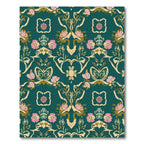 Teal Floral Scrollwork With Pink Accents Rug