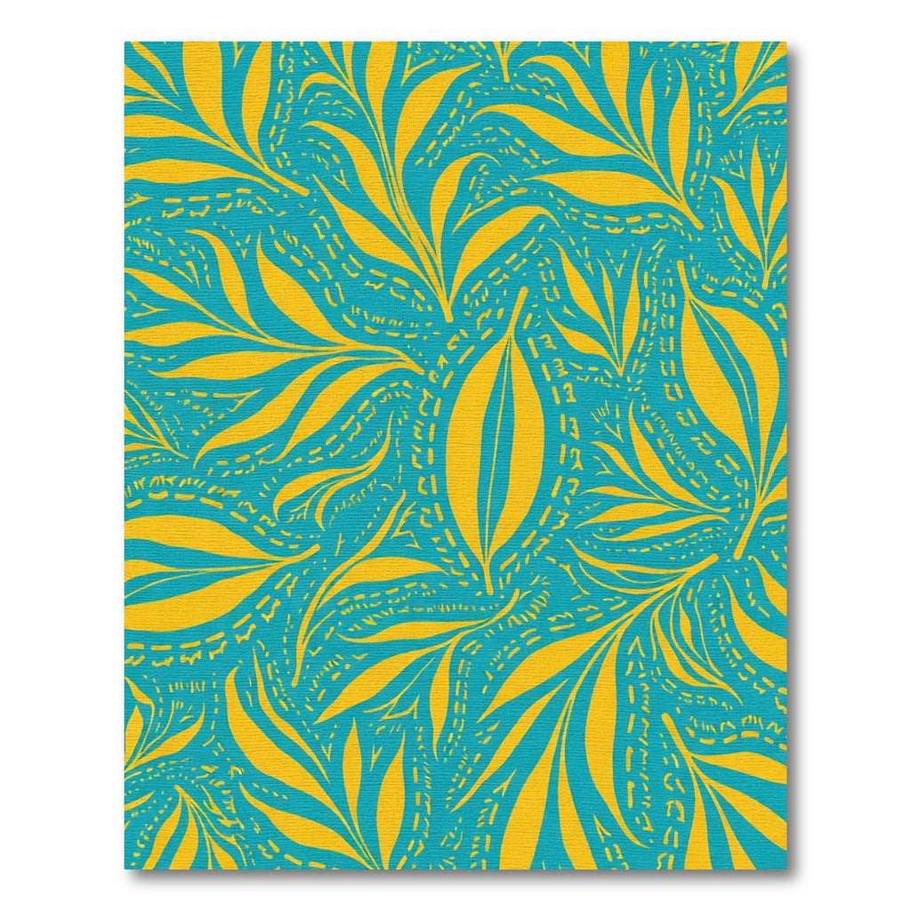 Turquoise Yellow Abstract Leaf Branches Rug