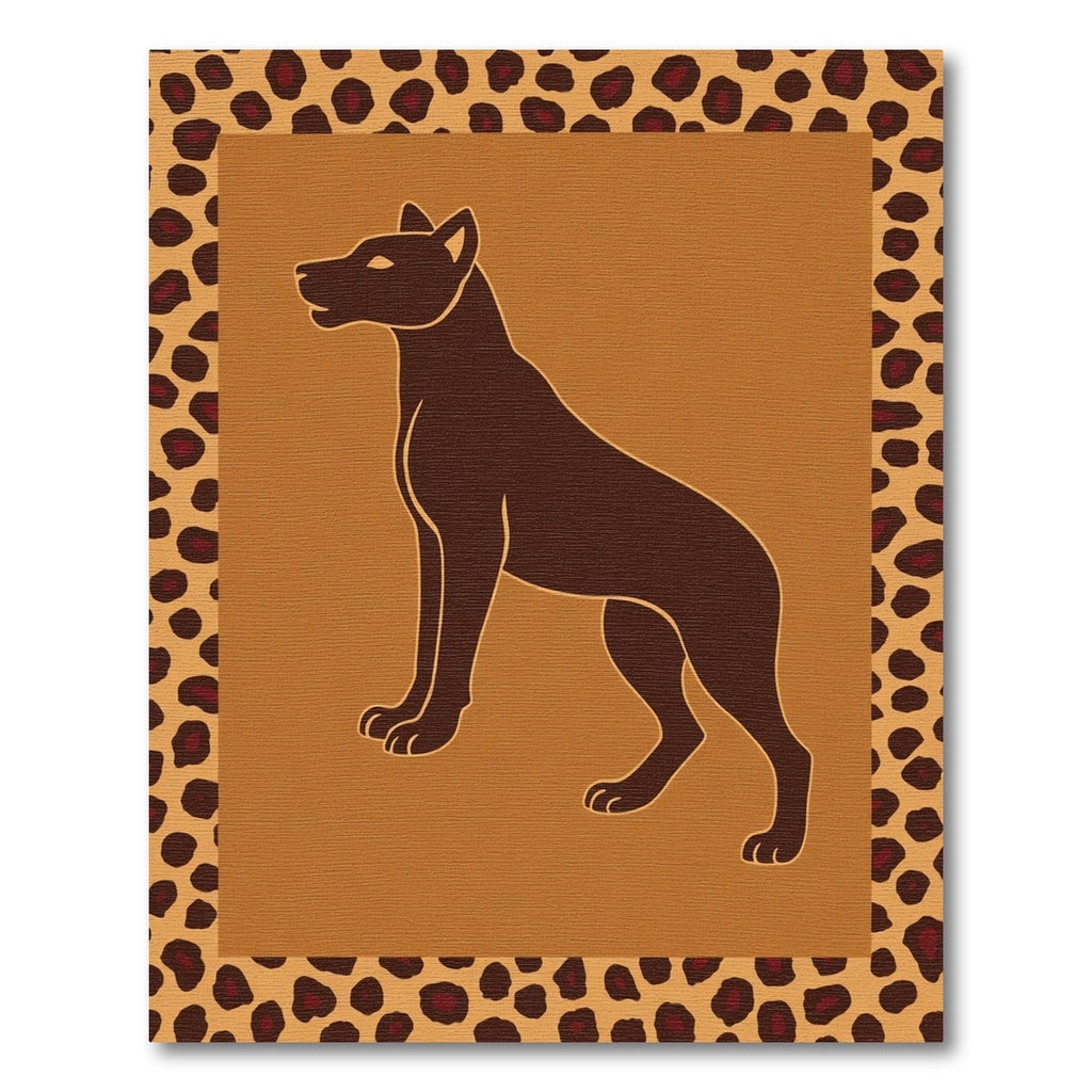 Brown Canine Silhouette Leopard Border Rug