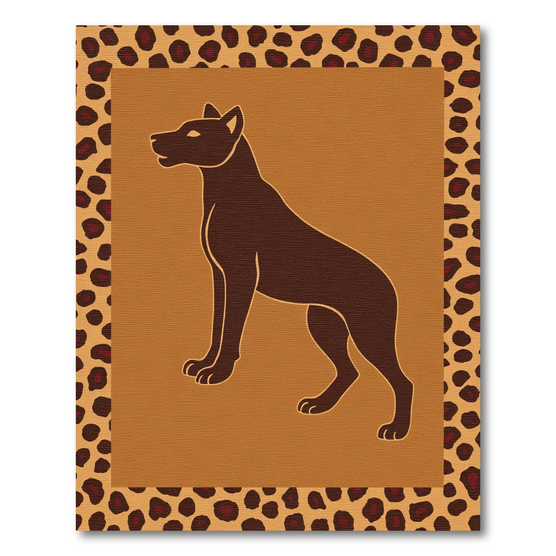Brown Canine Silhouette Leopard Border Rug