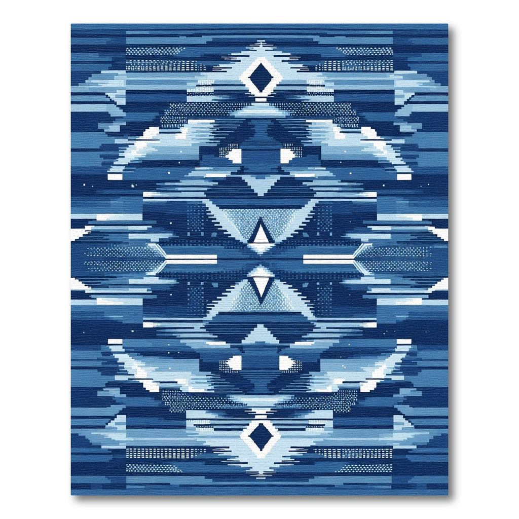 Abstract Blue Geometric Diamond Landscape Rug