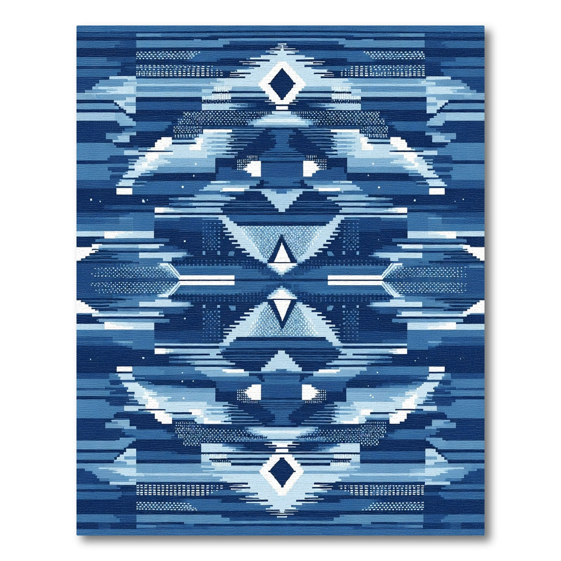Abstract Blue Geometric Diamond Landscape Rug