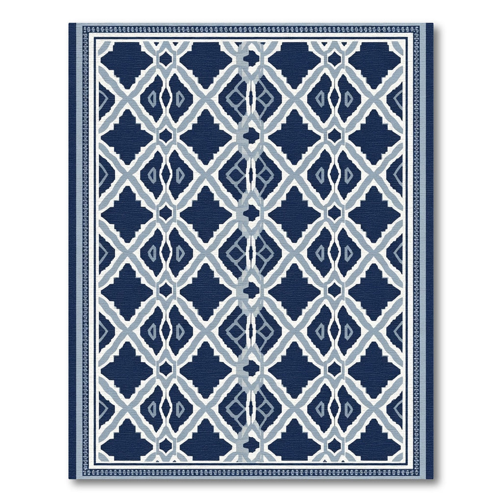 Deep Blue Diamond Lattice Inlay Rug