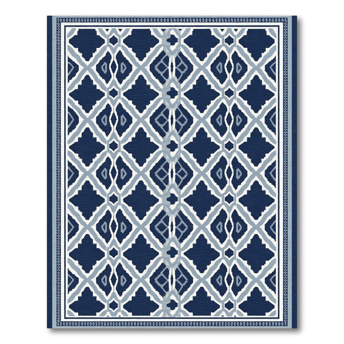 Deep Blue Diamond Lattice Inlay Rug