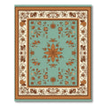 Turquoise Orange Floral Acanthus Border Rug