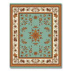 Turquoise Orange Floral Acanthus Border Rug