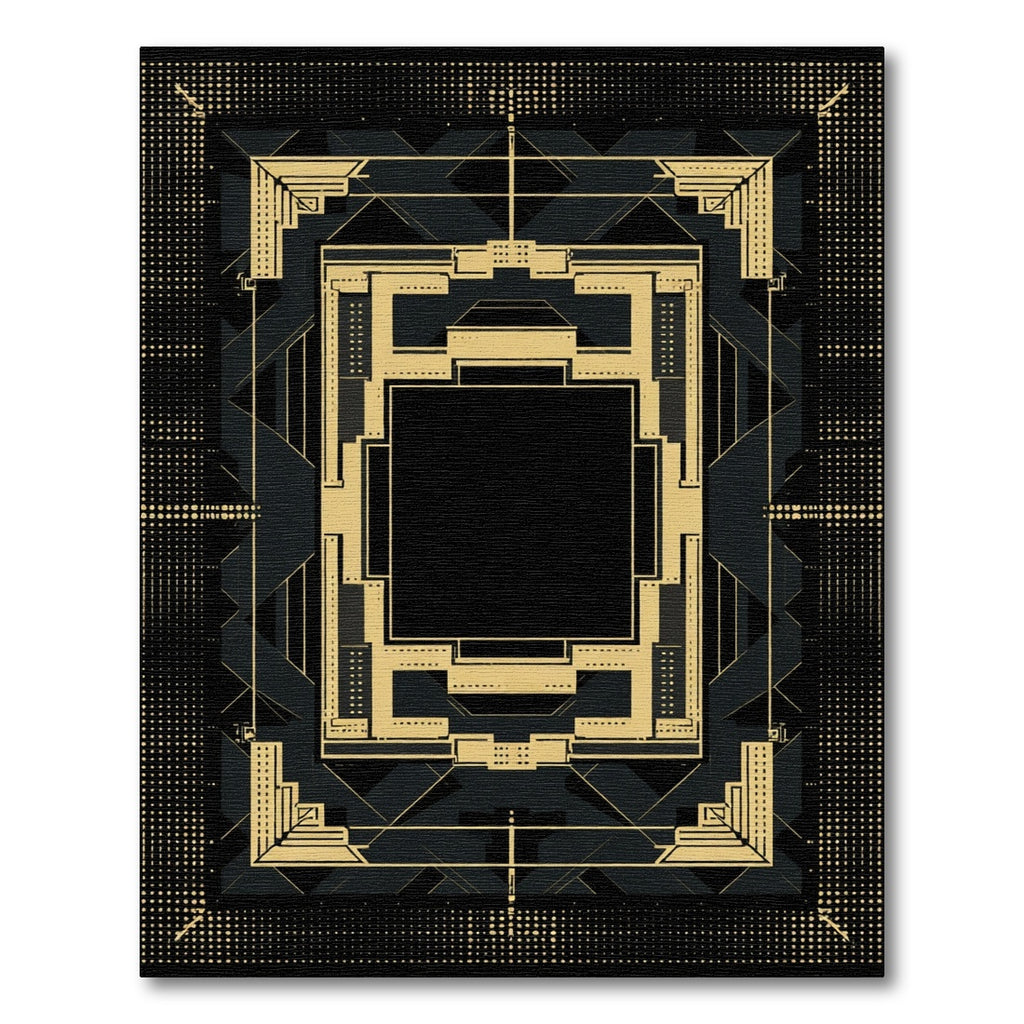 Retro Gold Black Geometric Layered Frame Rug