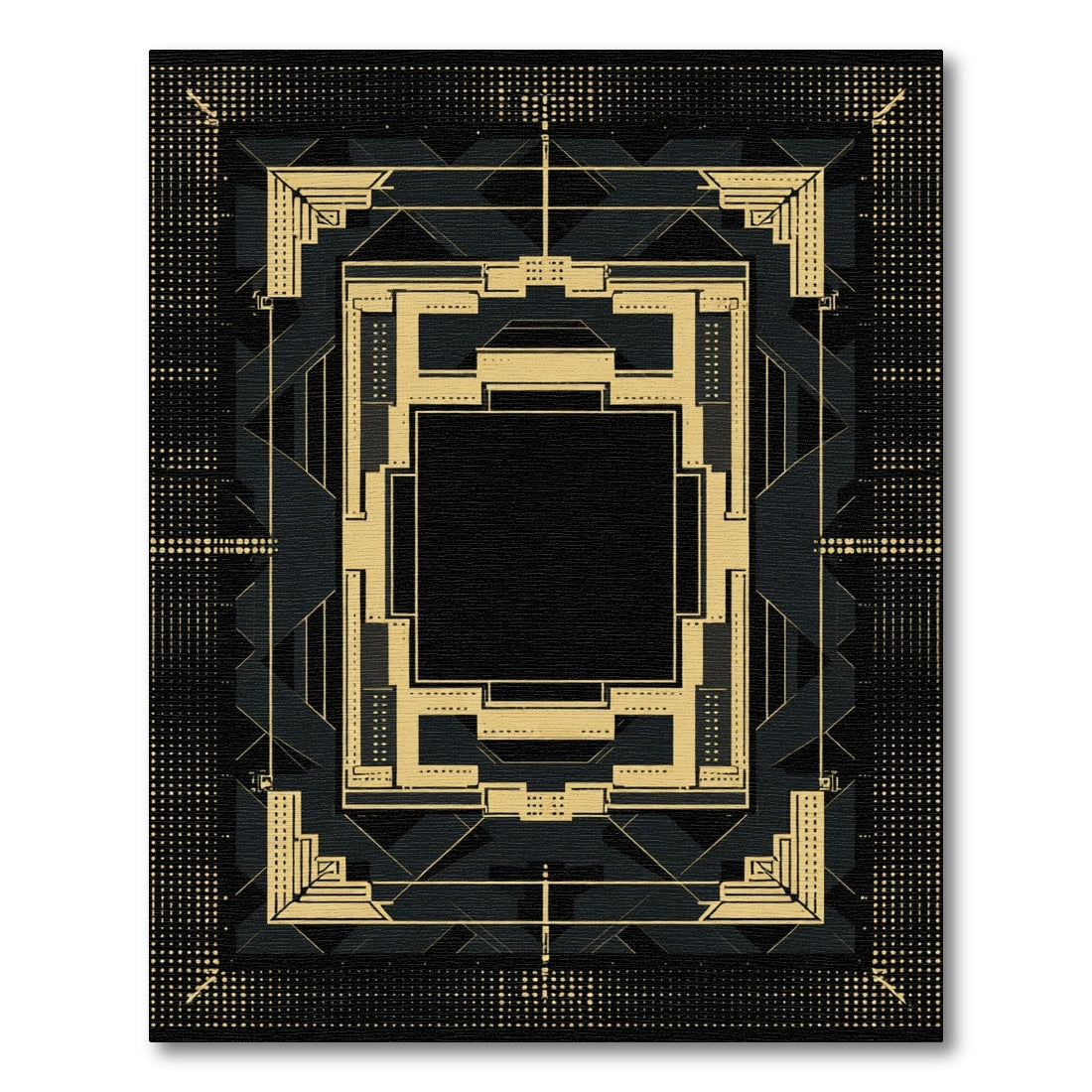 Retro Gold Black Geometric Layered Frame Rug
