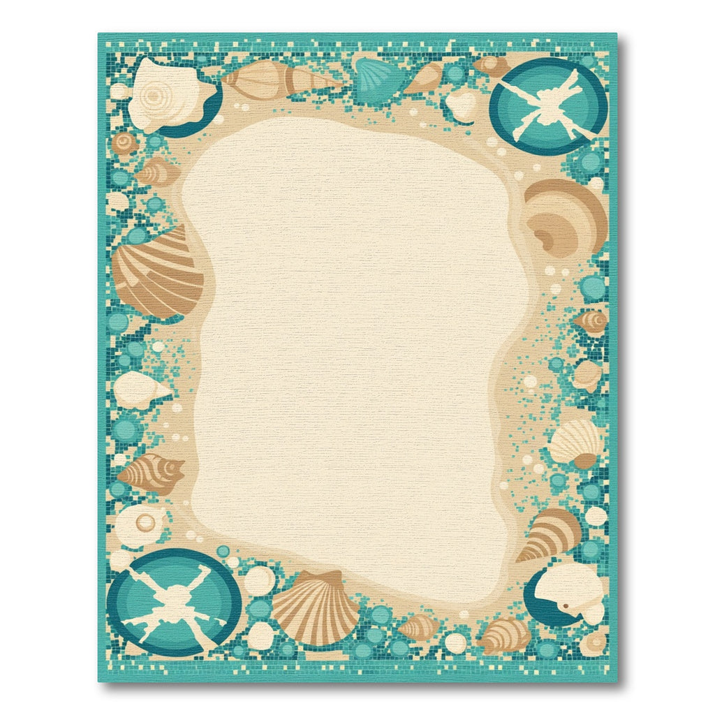 Coastal Seashell Mosaic Border Rug