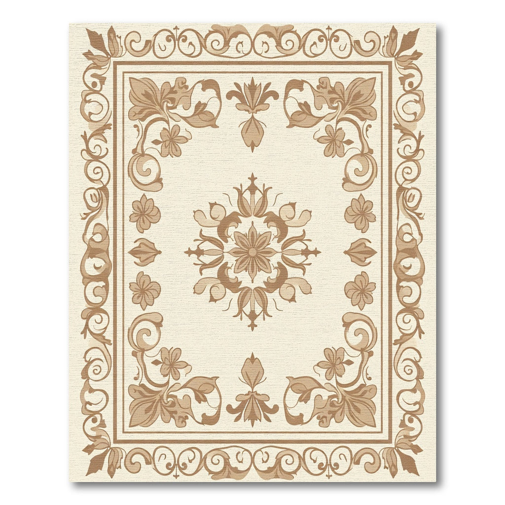 Traditional Sepia Floral Medallion Border Rug