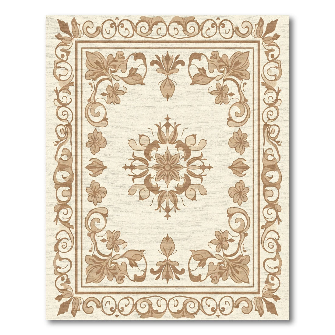 Traditional Sepia Floral Medallion Border Rug