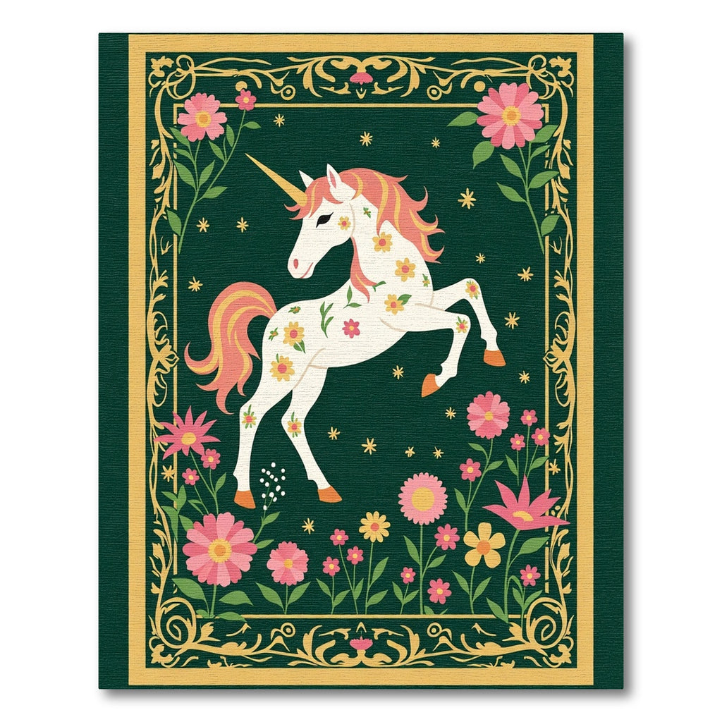 Whimsical Unicorn Floral Garden Art Rug