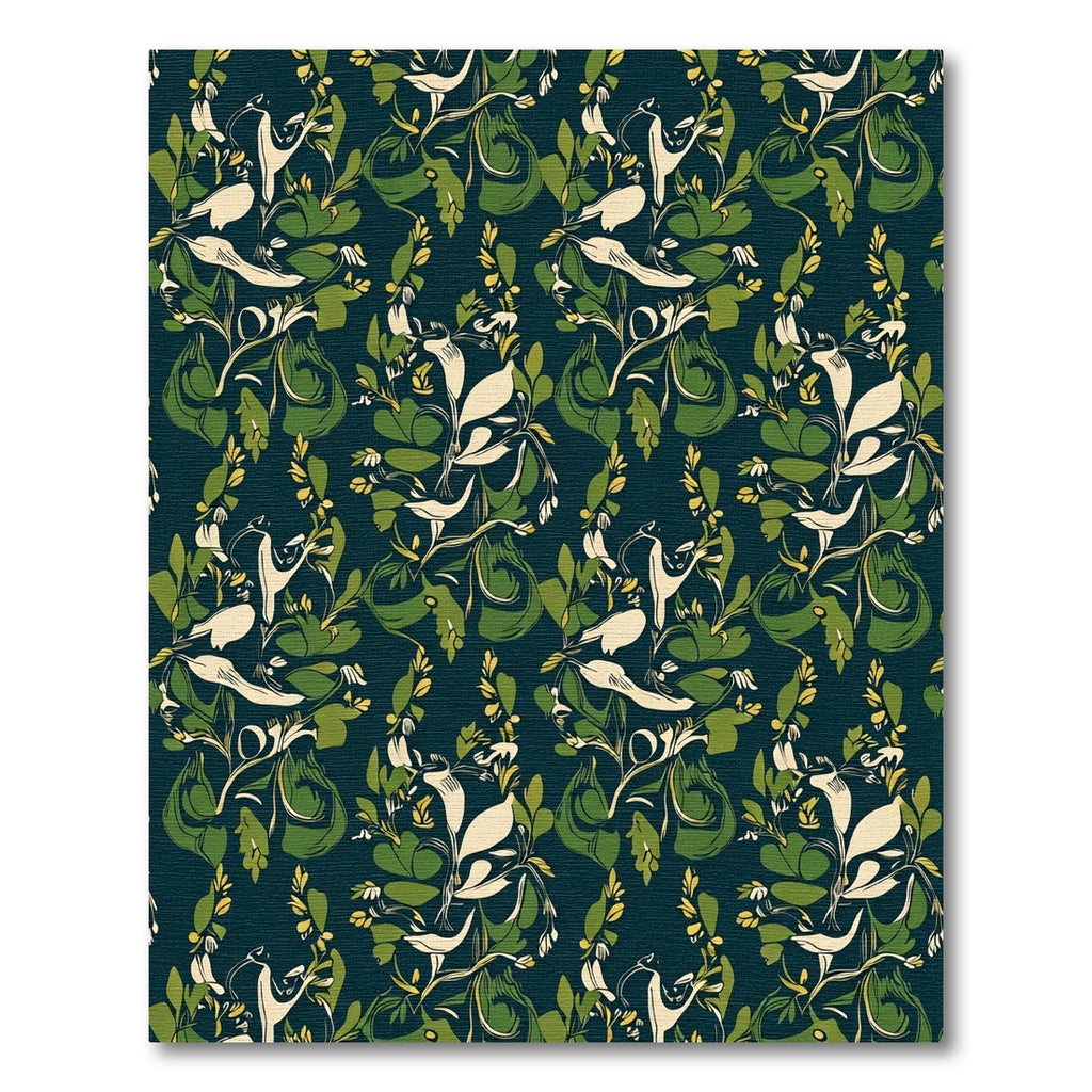 Dark Teal Cream Bird Pear Branches Rug