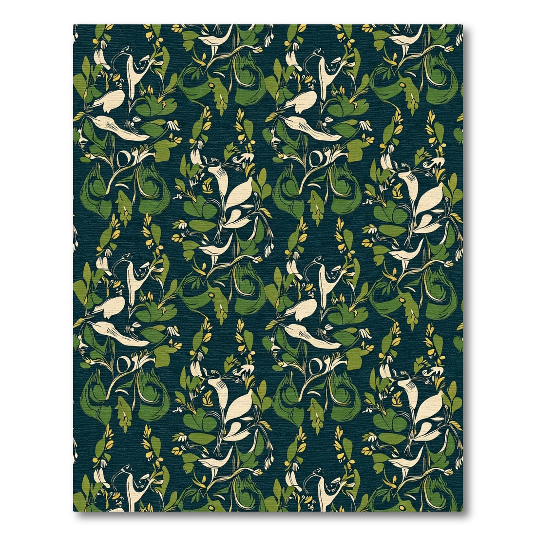 Dark Teal Cream Bird Pear Branches Rug