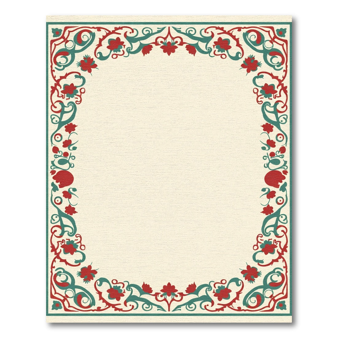 Crimson Teal Floral Vines Border Rug