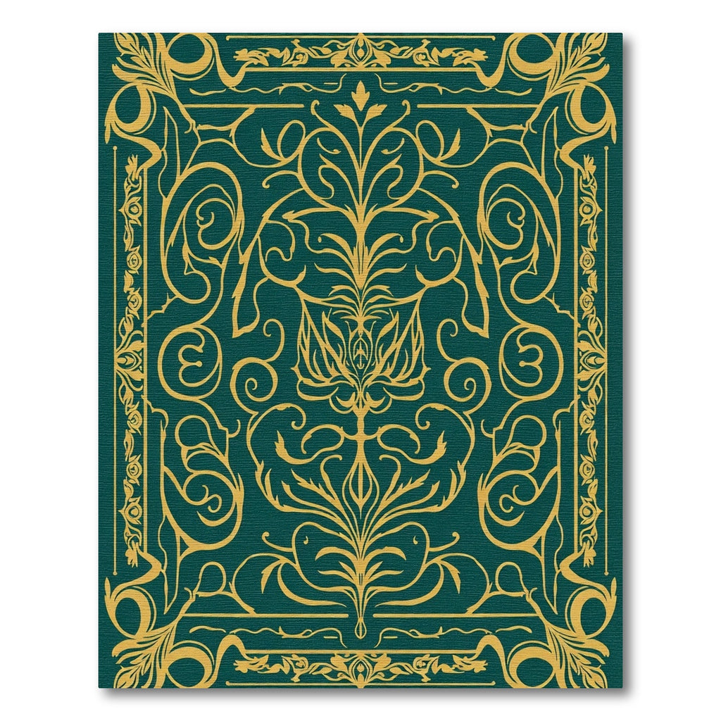 Emerald Gold Ornate Floral Scroll Rug