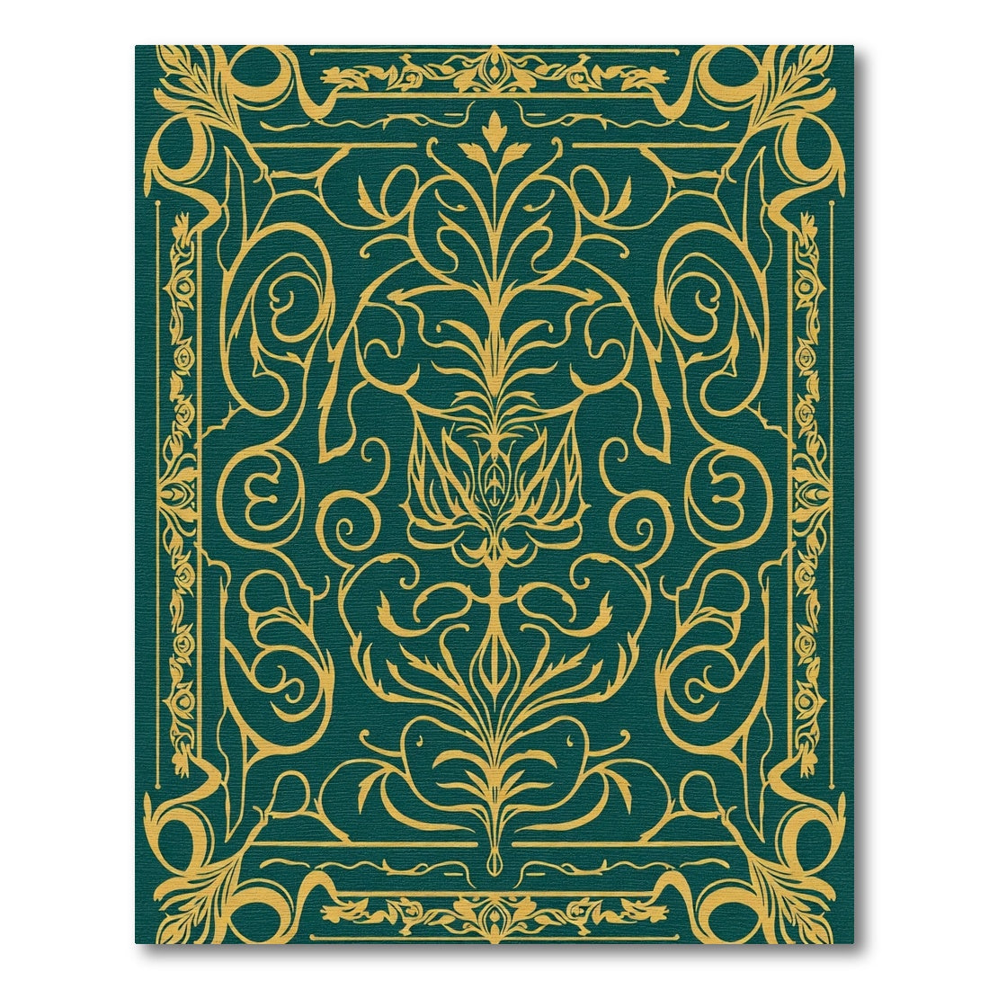 Emerald Gold Ornate Floral Scroll Rug
