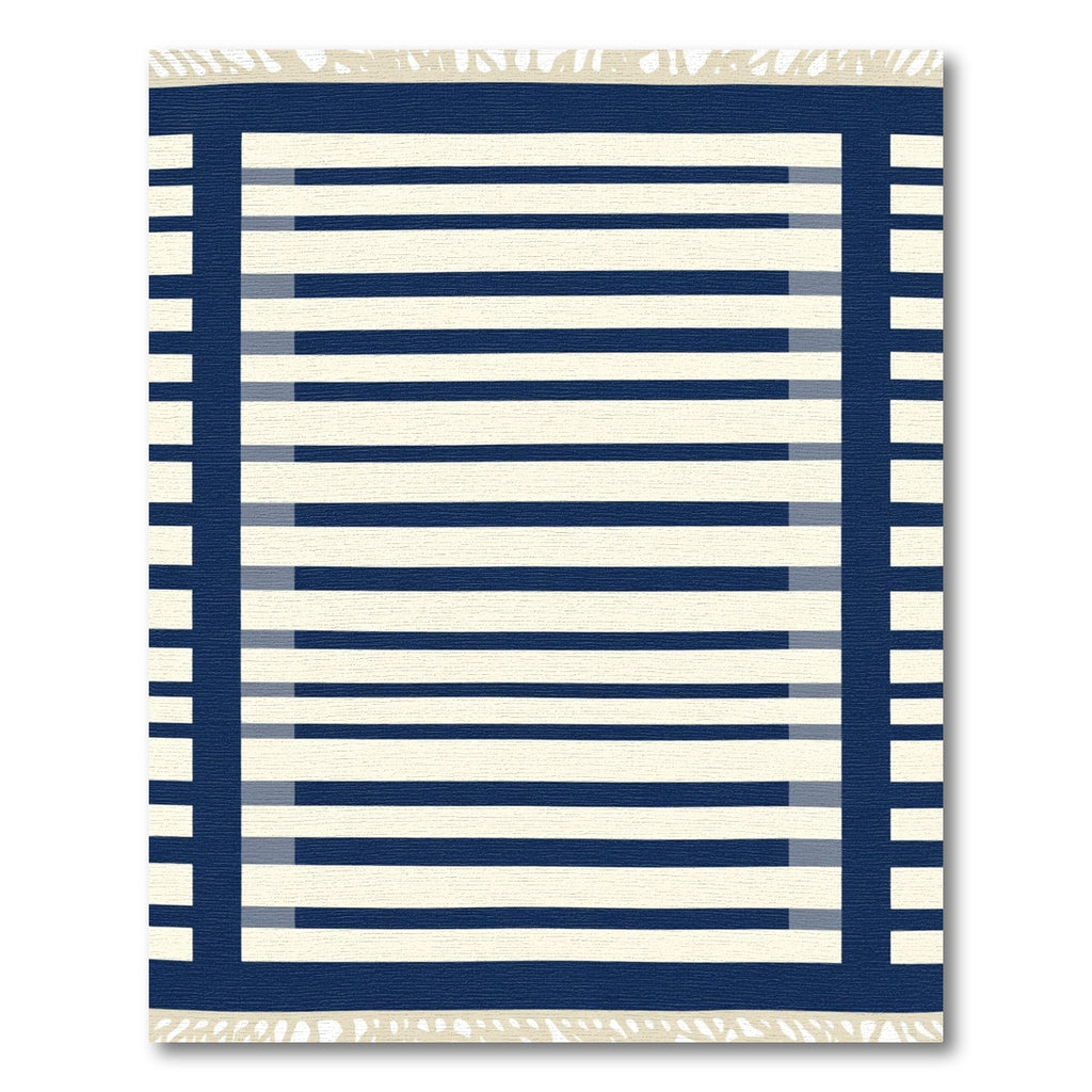 Navy Cream Striped Border Rug