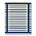 Navy Cream Striped Border Rug