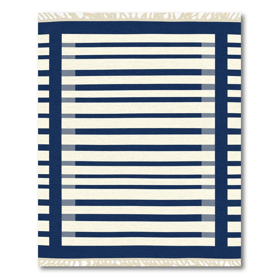 Navy Cream Striped Border Rug