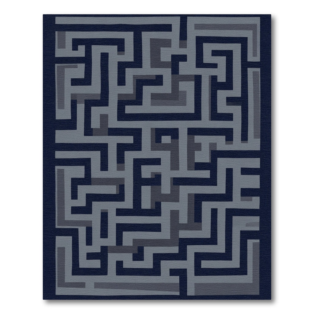 Navy Blue Geometric Maze Rug