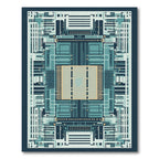 Abstract Cyan Geometric Circuit Board Rug