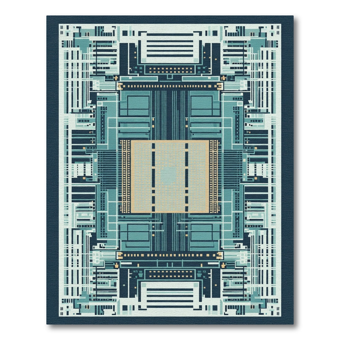 Abstract Cyan Geometric Circuit Board Rug
