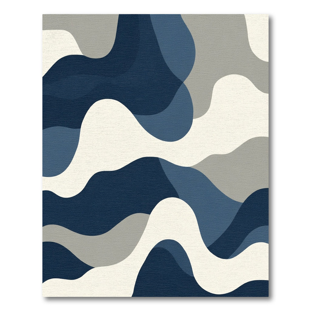 Abstract Navy Blue Flowing Waves Rug