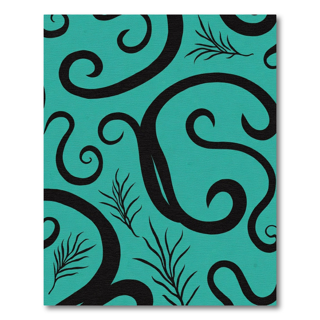 Teal And Black Swirl Leaf Arrangement Rug