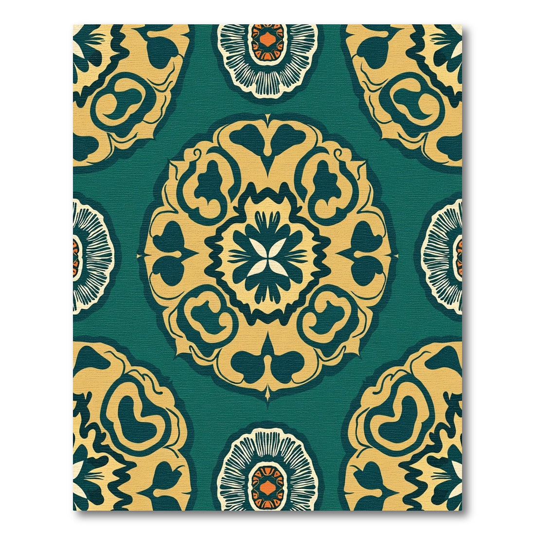 Emerald Teal Gold Medallion Radiance Rug