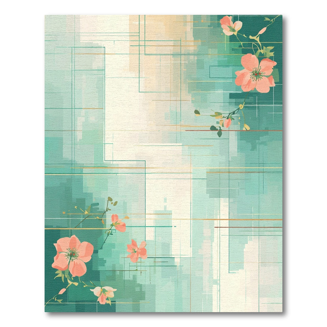 Coral Blossom Geometric Grid Rug