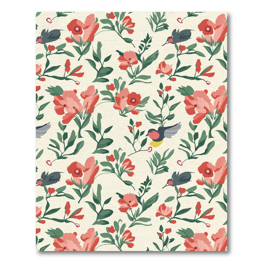 Coral Floral and Bird Garden Rug