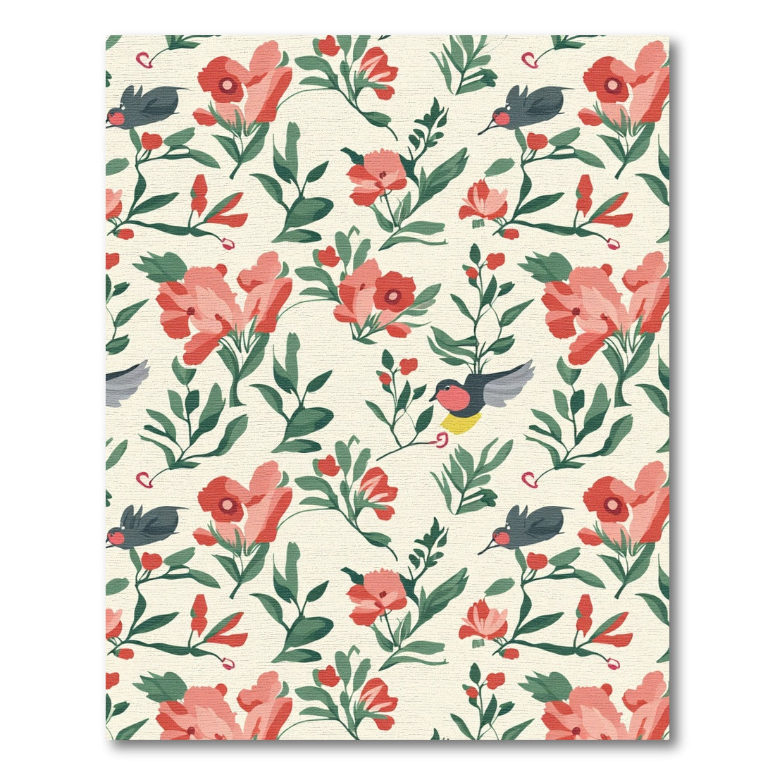 Coral Floral and Bird Garden Rug