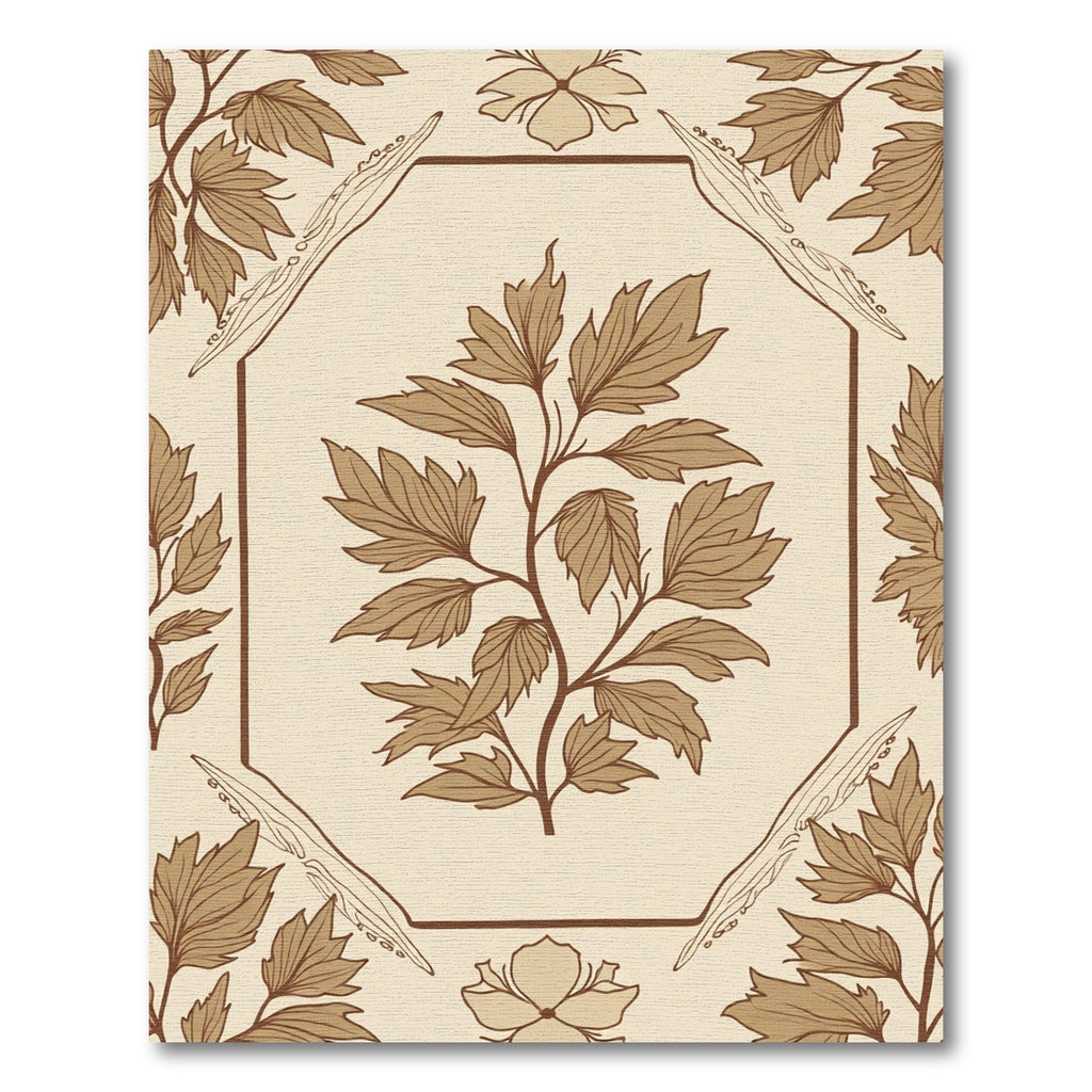 Sepia Foliage Art Nouveau Hexagon Rug