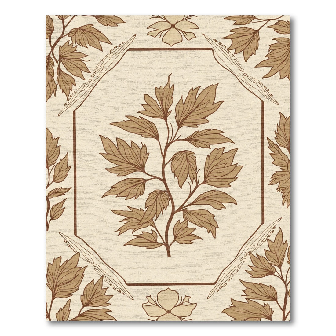 Sepia Foliage Art Nouveau Hexagon Rug