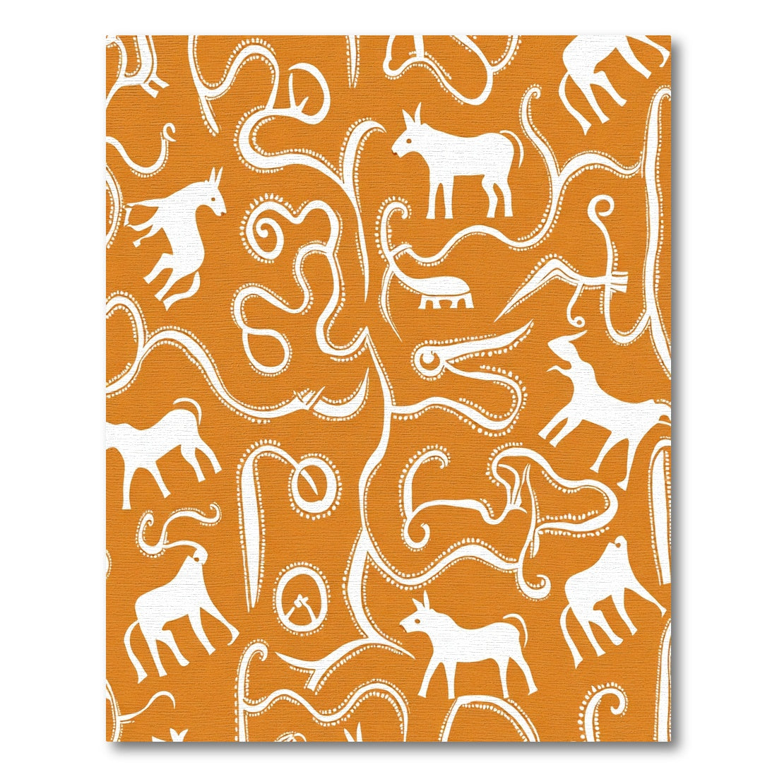 Orange White Ancient Animal Scroll Rug