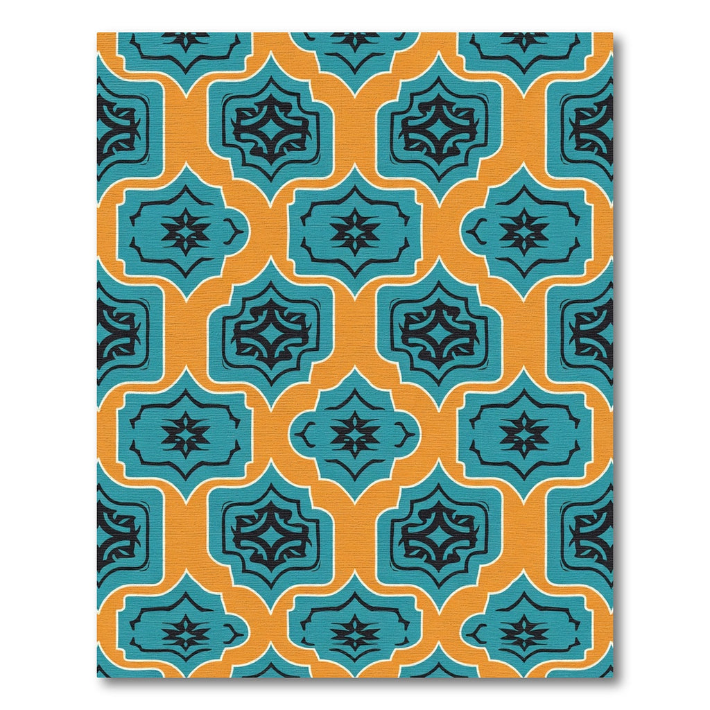 Teal Orange Quatrefoil Geometric Arrangement Rug