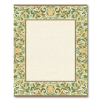 Earthy Green Floral Scroll Border Rug