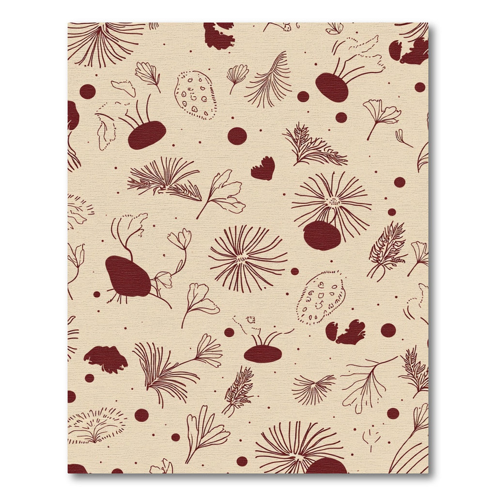 Crimson botanical linework scattered elements Rug