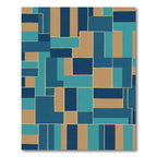 Blue Tan Geometric Block Overlay Rug