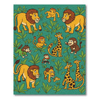 Whimsical Jungle Animals Green Background Rug
