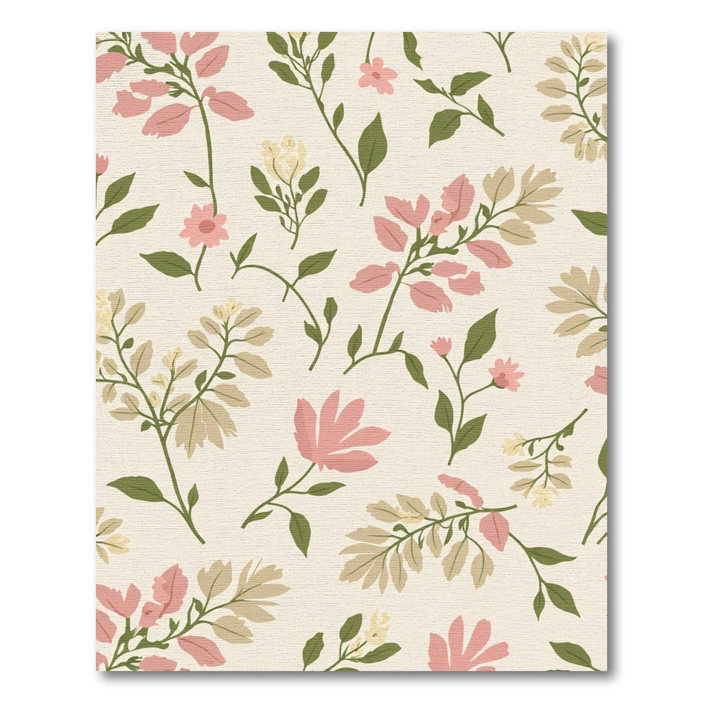 Whimsical Pink Green Floral Branches Rug