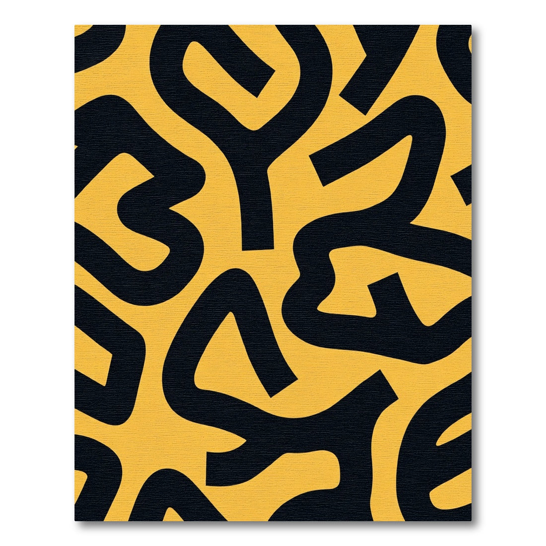 Bold Yellow Black Abstract Curves Rug
