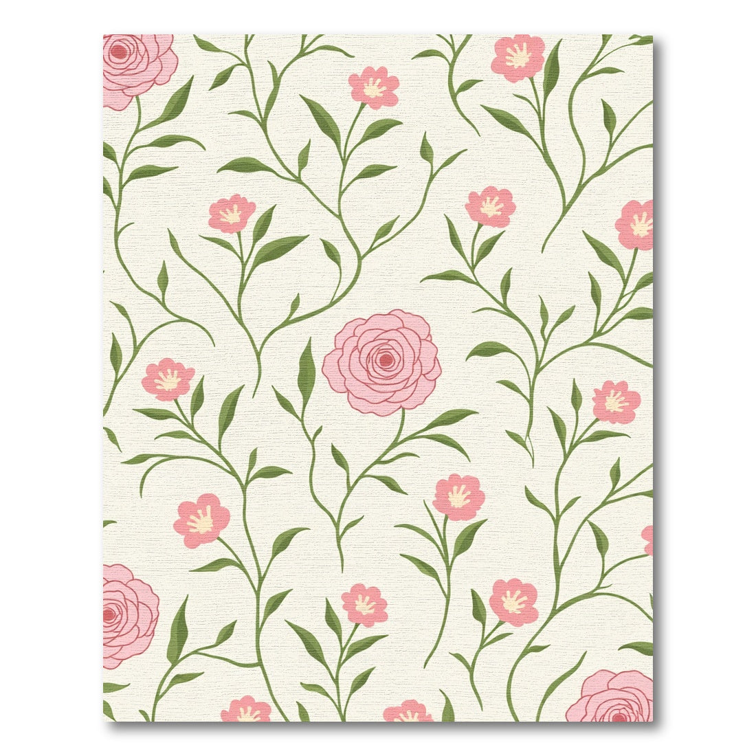 Pink Floral Vine Cream Rug